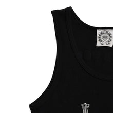画像をギャラリービューアに読み込む, CHROME HEARTS クロムハーツ リブタンクトップ CHクロス スクロールロゴ ブラック ホワイト Mサイズ 美品 中古 4a003570