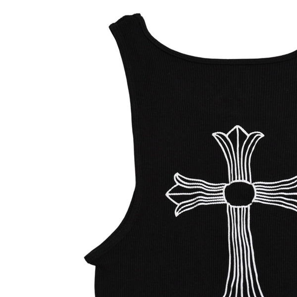 CHROME HEARTS クロムハーツ タンクトップ ノースリーブ サイズL CHクロス オールドイングリッシュロゴ ブラック 新型 美品 中古 4a003569