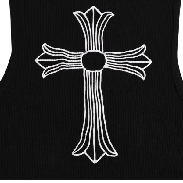 CHROME HEARTS クロムハーツ タンクトップ ノースリーブ サイズL CHクロス オールドイングリッシュロゴ ブラック 新型 美品 中古 4a003569