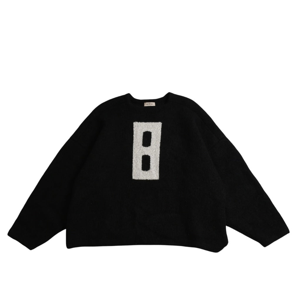 Very good condition Fear of God Black Gray Boucle Sweater Knit 8 Logo Size M Used 4a003404