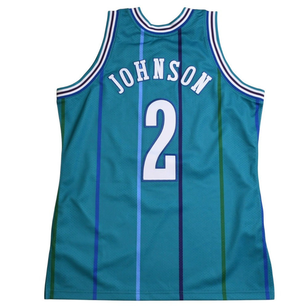 Like new Mitchell&Ness Mitchell &amp; Ness Charlotte Hornets Larry Johnson 1992-93 Hardwood Classic Swingman Uniform, Size L, Emerald Green, Used, 4a002278