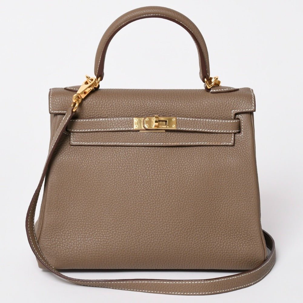 極美品 HERMES エルメス Kelly retourne 25 ケリー 25 2WAYバッグ トリヨンクレマンス エトゥープ 内縫い U刻印 GD金具 2022年製 中古 4a003273