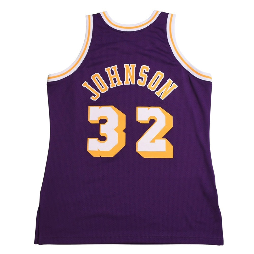 新品同様品 Mitchell&Ness ミッチェルアンドネス ロサンゼルスレイカーズ マジックジョンソン 1984−85 シーズンロード用 スウィングマンジャージ サイズL パープル イエロー 中古 4a002282