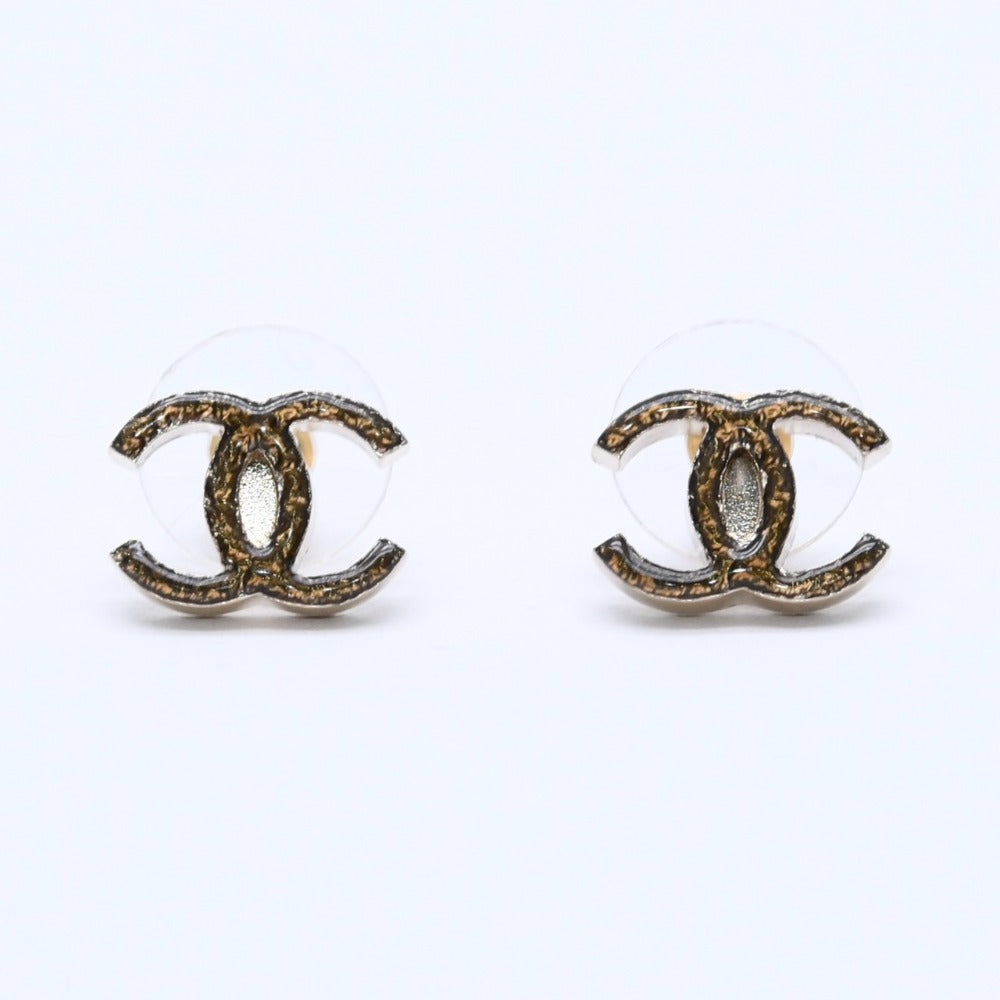 極美品 CHANEL シャネル ピアス スリム ココマーク マーブル柄 ゴールド ブラック 10c 刻印片側 earrings slim CC chain 10C GD×BK 美品 中古 4a000638