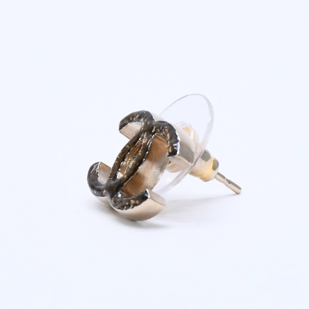 極美品 CHANEL シャネル ピアス スリム ココマーク マーブル柄 ゴールド ブラック 10c 刻印片側 earrings slim CC chain 10C GD×BK 美品 中古 4a000638