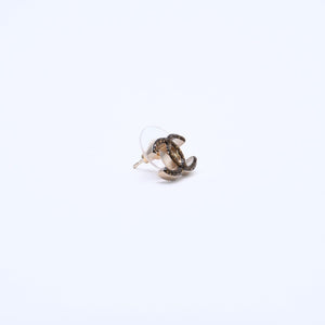 極美品 CHANEL シャネル ピアス スリム ココマーク マーブル柄 ゴールド ブラック 10c 刻印片側 earrings slim CC chain 10C GD×BK 美品 中古 4a000638