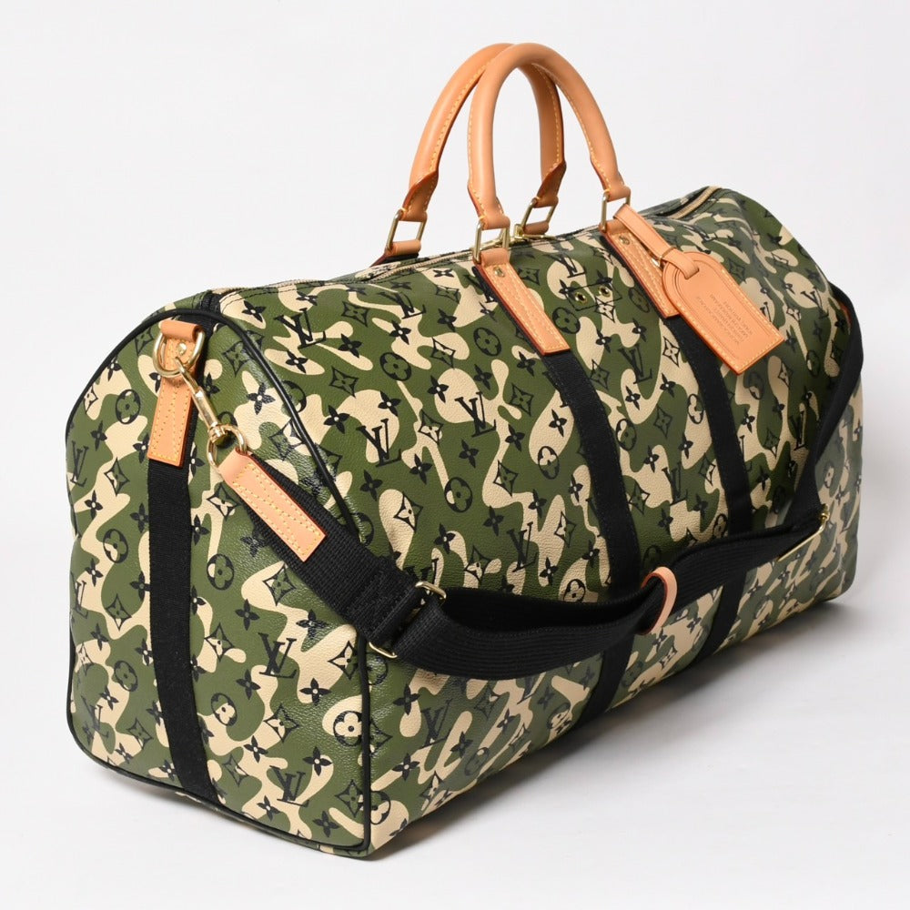 新品未使用 LOUIS VUITTON ルイヴィトン キーポル バンドリエール55 ボストンバッグ M95774 モノグラモフラージュ 村上隆 廃盤 中古 4a003563