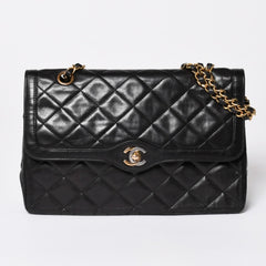 CHANEL シャネル マトラッセ Wフラップ Wチェーンショルダーバッグ A2800 3番台 パリ限定 ココマーク ラムスキン ブラック 美品 中古 4a003458