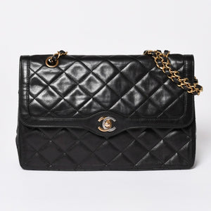 CHANEL シャネル マトラッセ Wフラップ Wチェーンショルダーバッグ A2800 3番台 パリ限定 ココマーク ラムスキン ブラック 美品 中古 4a003458