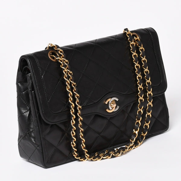 CHANEL シャネル マトラッセ Wフラップ Wチェーンショルダーバッグ A2800 3番台 パリ限定 ココマーク ラムスキン ブラック 美品 中古 4a003458