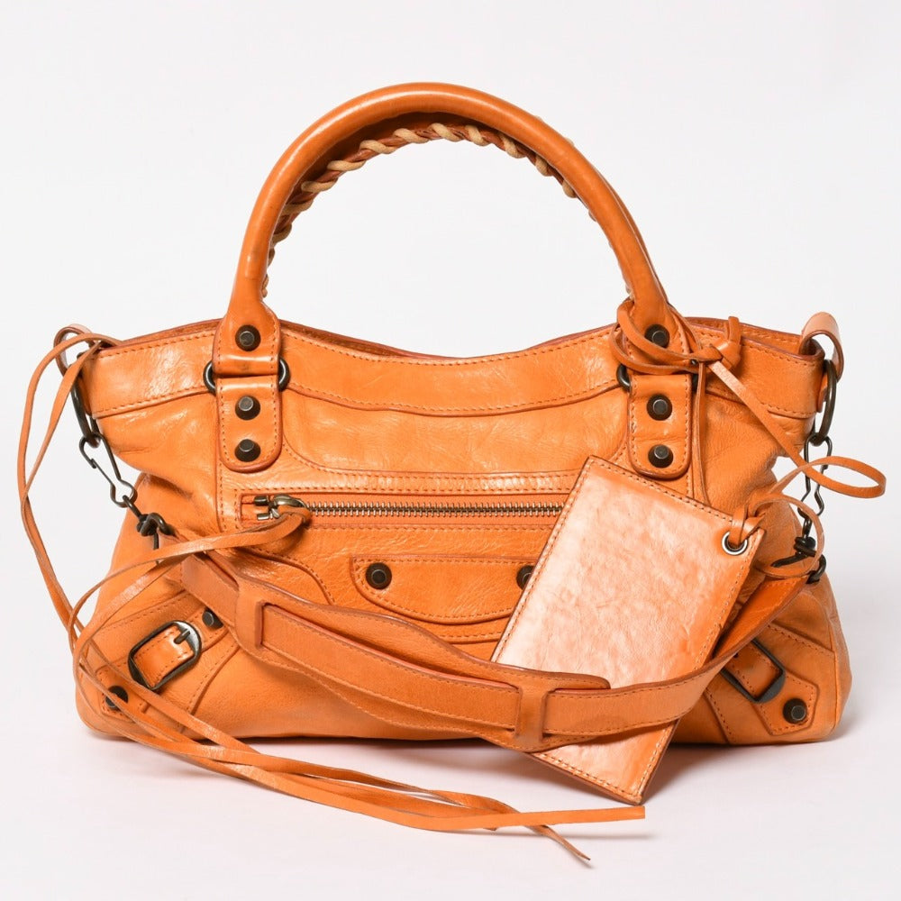 極美品 BALENCIAGA バレンシアガ ザ ファースト ハンドバッグ ショルダーバッグ オレンジ レザー 103208 中古 4a003522