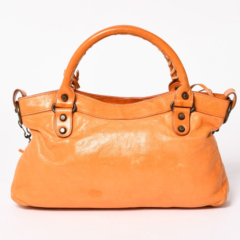 極美品 BALENCIAGA バレンシアガ ザ ファースト ハンドバッグ ショルダーバッグ オレンジ レザー 103208 中古 4a003522