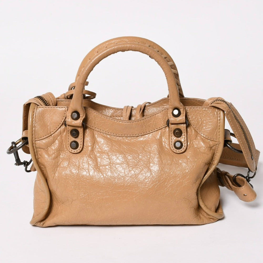 極美品 BALENCIAGA バレンシアガ ハンドバッグ Classic Mini City Bag クラシック ミニ シティ ベージュ レザー 300295 中古 4a003513