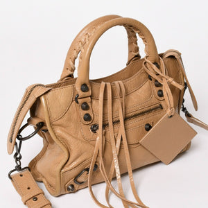 極美品 BALENCIAGA バレンシアガ ハンドバッグ Classic Mini City Bag クラシック ミニ シティ ベージュ レザー 300295 中古 4a003513