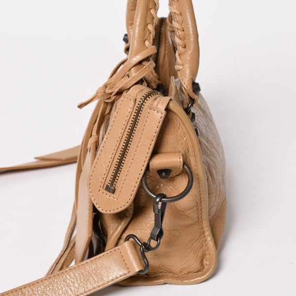 極美品 BALENCIAGA バレンシアガ ハンドバッグ Classic Mini City Bag クラシック ミニ シティ ベージュ レザー 300295 中古 4a003513