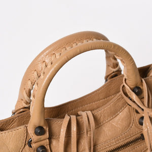 極美品 BALENCIAGA バレンシアガ ハンドバッグ Classic Mini City Bag クラシック ミニ シティ ベージュ レザー 300295 中古 4a003513