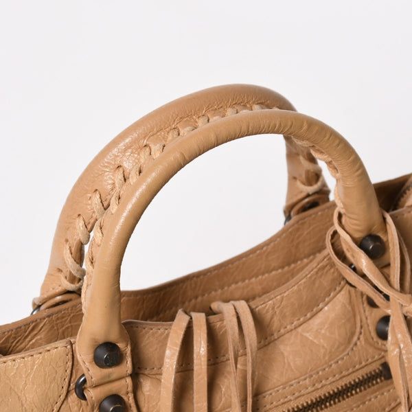 極美品 BALENCIAGA バレンシアガ ハンドバッグ Classic Mini City Bag クラシック ミニ シティ ベージュ レザー 300295 中古 4a003513