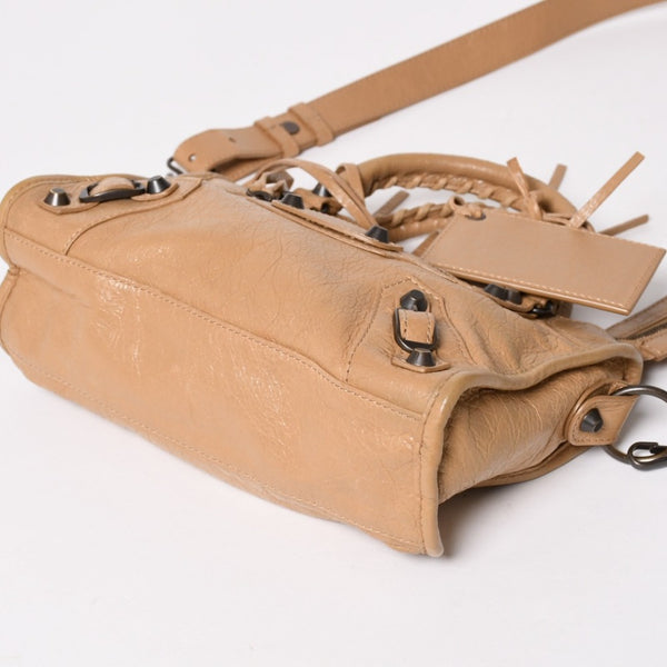 極美品 BALENCIAGA バレンシアガ ハンドバッグ Classic Mini City Bag クラシック ミニ シティ ベージュ レザー 300295 中古 4a003513