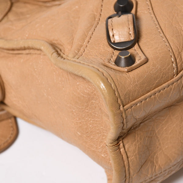 極美品 BALENCIAGA バレンシアガ ハンドバッグ Classic Mini City Bag クラシック ミニ シティ ベージュ レザー 300295 中古 4a003513