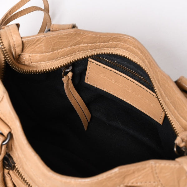 極美品 BALENCIAGA バレンシアガ ハンドバッグ Classic Mini City Bag クラシック ミニ シティ ベージュ レザー 300295 中古 4a003513