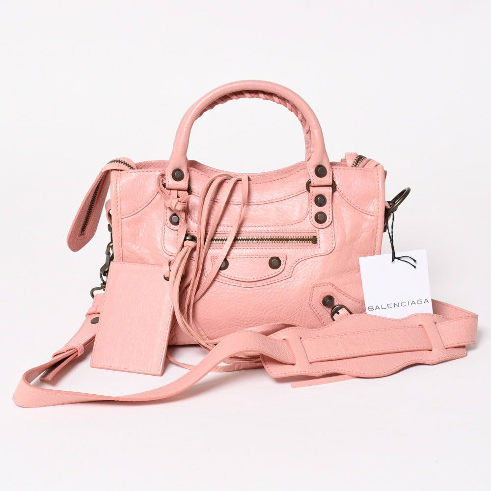 極美品 BALENCIAGA バレンシアガ ハンドバッグ Classic Mini City Bag クラシック ミニ シティ ピンク レザー 300295 中古 4a003483