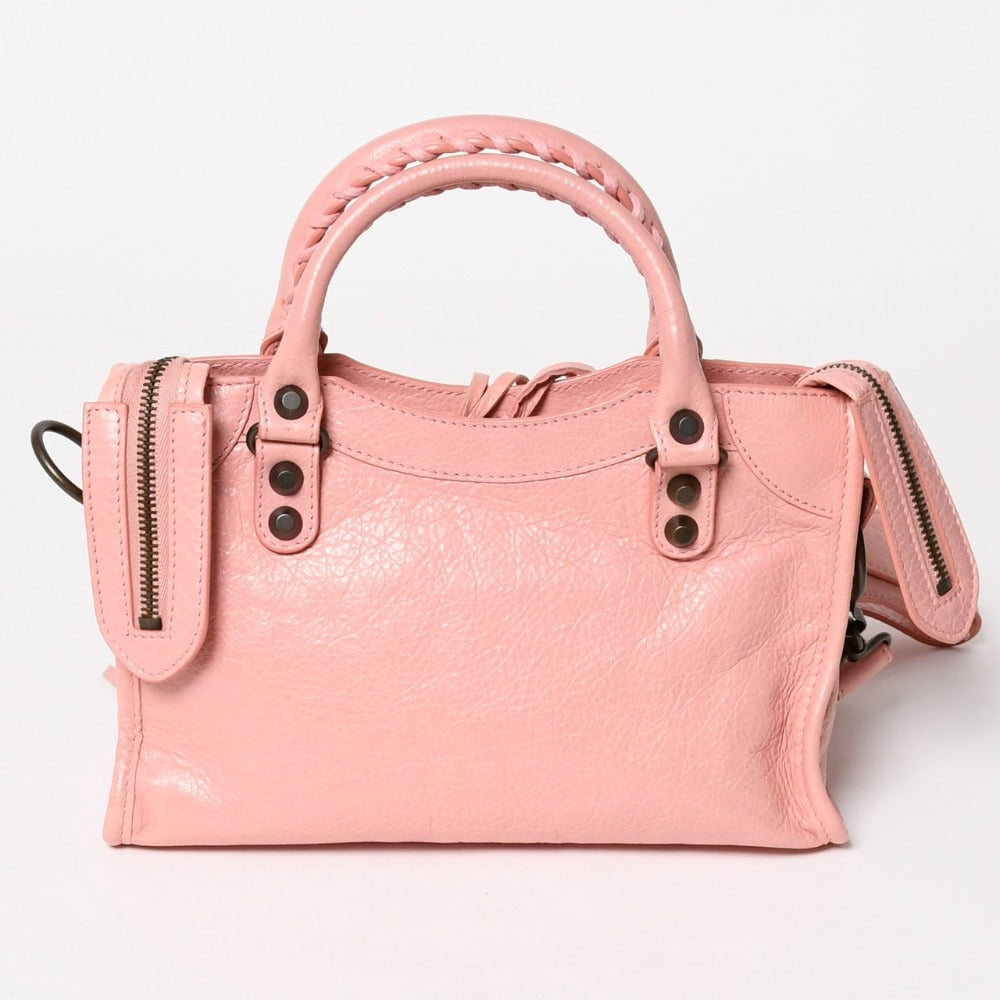 極美品 BALENCIAGA バレンシアガ ハンドバッグ Classic Mini City Bag クラシック ミニ シティ ピンク レザー 300295 中古 4a003483