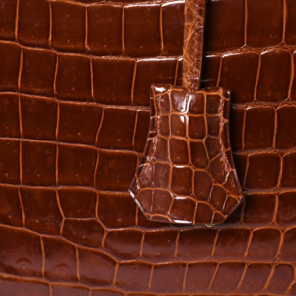 Like new HERMES Kelly 28, external stitching, Miel Porosus leather. ◻B stamp, gold hardware, handbag, pre-owned, item number 4a003498