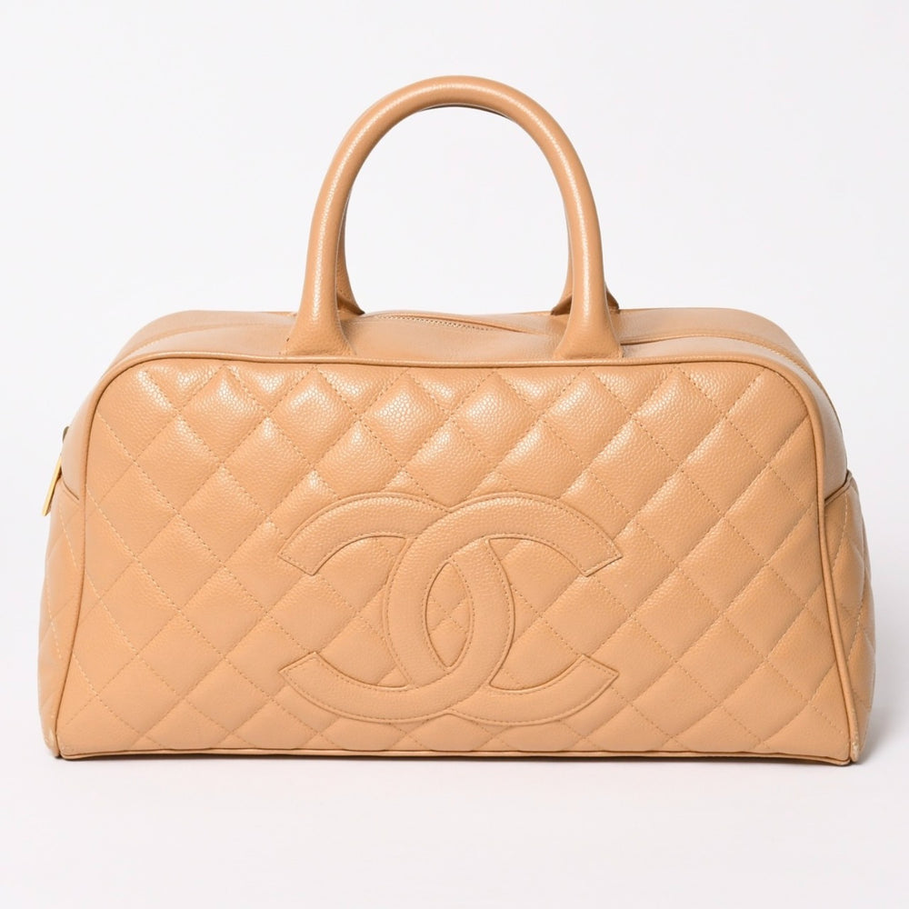 極美品 CHANEL シャネル マトラッセ ハンドバッグ ミニボストン型バッグ ココマーク 9番台 キャビアスキン ベージュ 中古 4a003506
