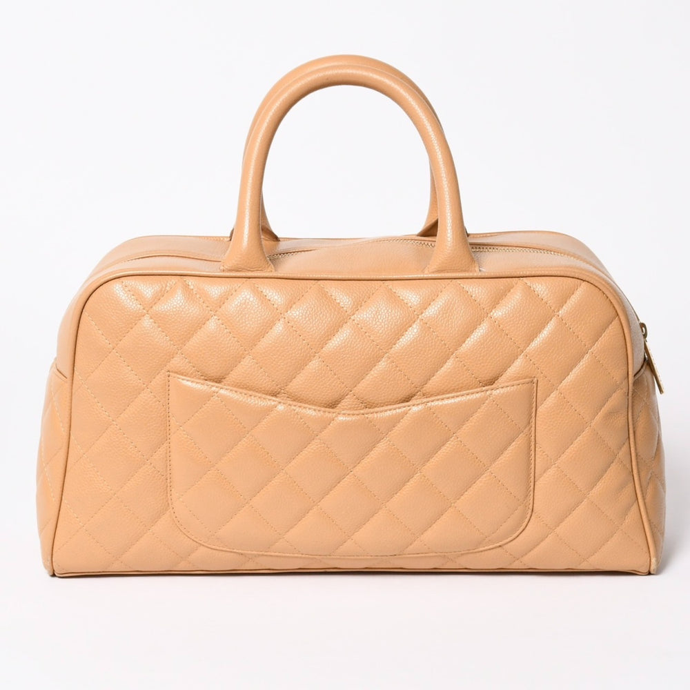極美品 CHANEL シャネル マトラッセ ハンドバッグ ミニボストン型バッグ ココマーク 9番台 キャビアスキン ベージュ 中古 4a003506
