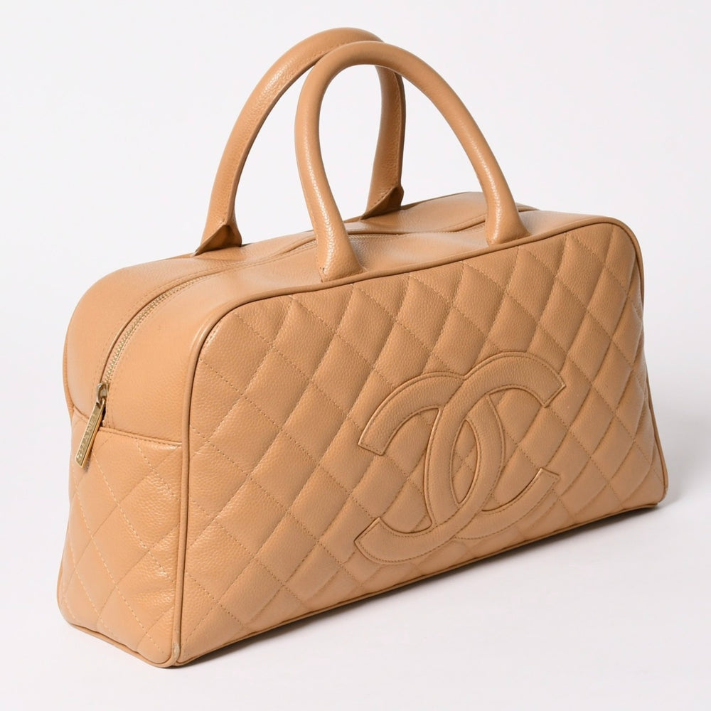 極美品 CHANEL シャネル マトラッセ ハンドバッグ ミニボストン型バッグ ココマーク 9番台 キャビアスキン ベージュ 中古 4a003506