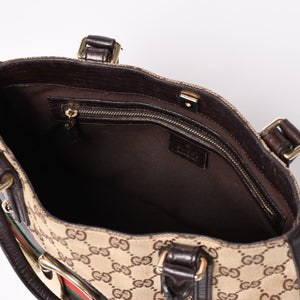 GUCCI グッチ GGキャンバス ホースビット ハンドバッグ ゴールド金具 シェリーライン ダークブラウン 137475 美品 中古 4a003504