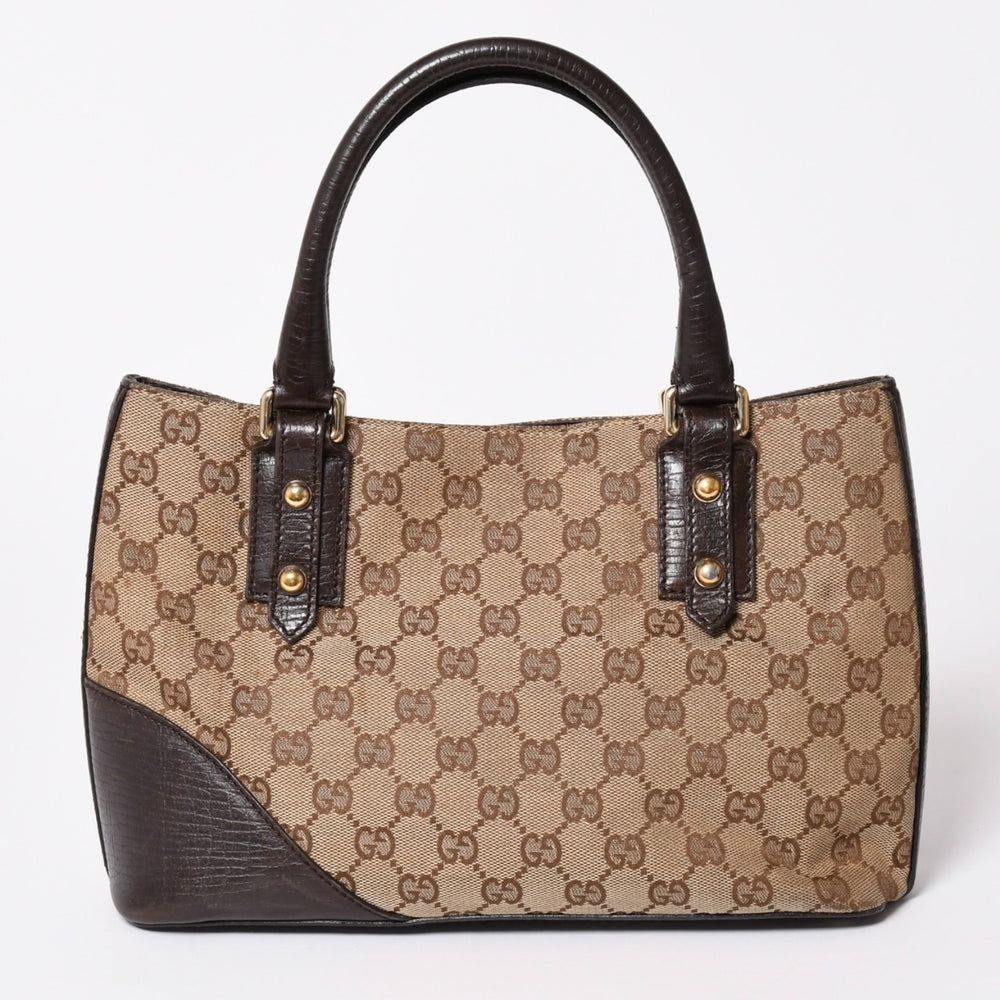 GUCCI グッチ GGキャンバス ホースビット ハンドバッグ ゴールド金具 シェリーライン ダークブラウン 137475 美品 中古 4a003504