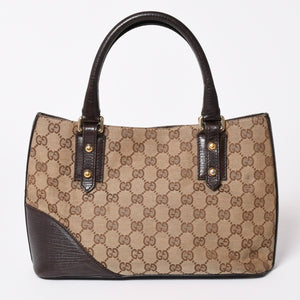 GUCCI グッチ GGキャンバス ホースビット ハンドバッグ ゴールド金具 シェリーライン ダークブラウン 137475 美品 中古 4a003504