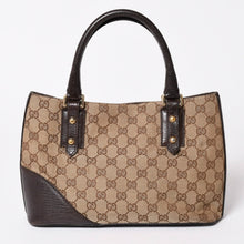 Load image into Gallery viewer, GUCCI グッチ GGキャンバス ホースビット ハンドバッグ ゴールド金具 シェリーライン ダークブラウン 137475 美品 中古 4a003504