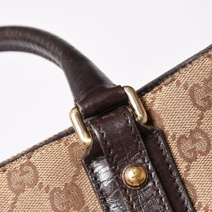 GUCCI グッチ GGキャンバス ホースビット ハンドバッグ ゴールド金具 シェリーライン ダークブラウン 137475 美品 中古 4a003504