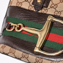 Load image into Gallery viewer, GUCCI グッチ GGキャンバス ホースビット ハンドバッグ ゴールド金具 シェリーライン ダークブラウン 137475 美品 中古 4a003504