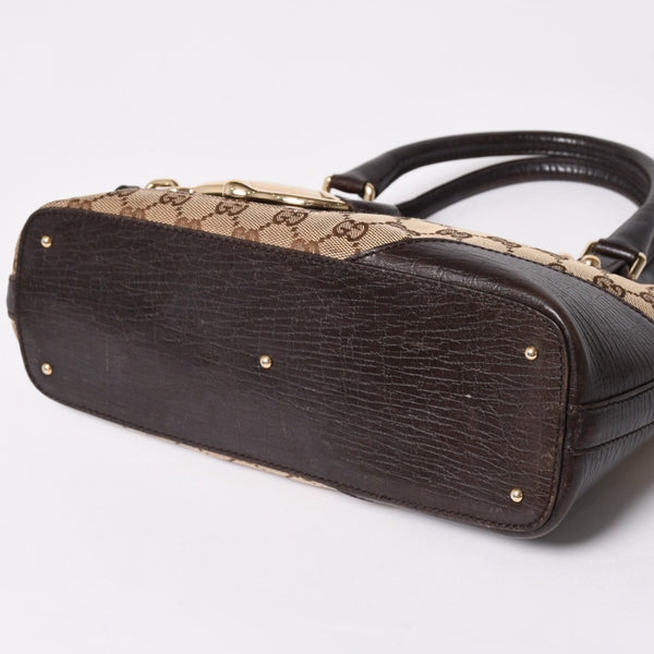 GUCCI グッチ GGキャンバス ホースビット ハンドバッグ ゴールド金具 シェリーライン ダークブラウン 137475 美品 中古 4a003504