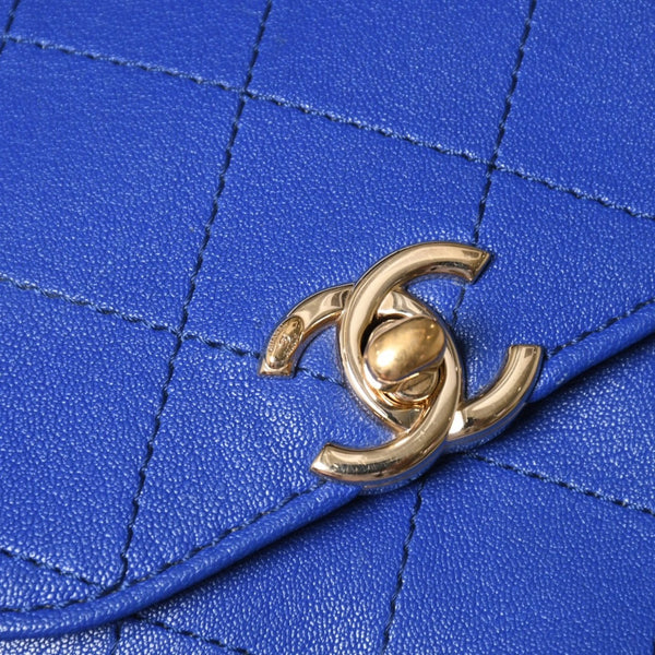 CHANEL シャネル ハーフムーン チェーンショルダーバッグ 26番台 ココマーク カーフスキン ブルー ゴールド金具 美品 中古 4a003510