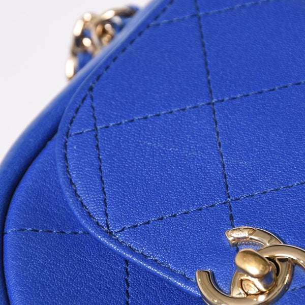 CHANEL シャネル ハーフムーン チェーンショルダーバッグ 26番台 ココマーク カーフスキン ブルー ゴールド金具 美品 中古 4a003510
