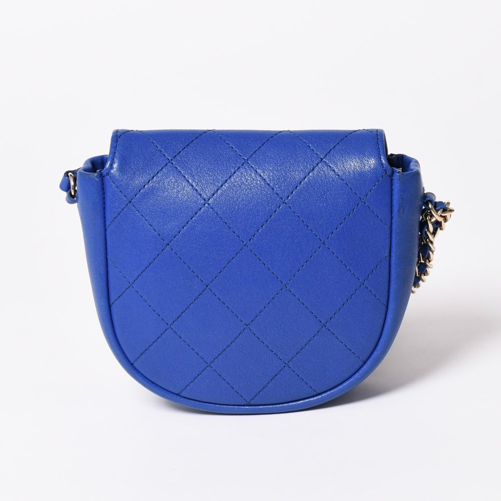 CHANEL Half Moon Chain Shoulder Bag No. 26 Coco Mark Calfskin Blue Gold Hardware Good Condition Used 4a003510