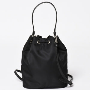 Very Good Condition PRADA Nylon Bag Hand Bag Rhinestone Triangle Logo Black Used 4a003519