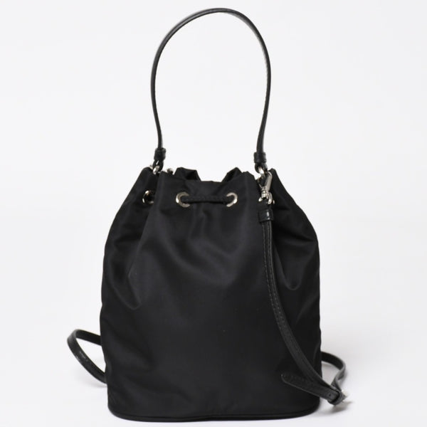 Very Good Condition PRADA Nylon Bag Hand Bag Rhinestone Triangle Logo Black Used 4a003519