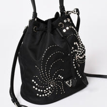 Load image into Gallery viewer, 極美品 PRADA プラダ Nylon Bag ナイロンバッグ Hand Bag ハンドバッグ ラインストーン トライアングルロゴ ブラック 中古 4a003519