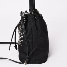 Load image into Gallery viewer, 極美品 PRADA プラダ Nylon Bag ナイロンバッグ Hand Bag ハンドバッグ ラインストーン トライアングルロゴ ブラック 中古 4a003519