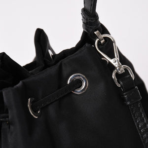 Very Good Condition PRADA Nylon Bag Hand Bag Rhinestone Triangle Logo Black Used 4a003519