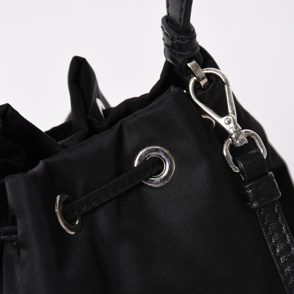 Very Good Condition PRADA Nylon Bag Hand Bag Rhinestone Triangle Logo Black Used 4a003519
