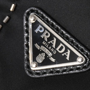 Very Good Condition PRADA Nylon Bag Hand Bag Rhinestone Triangle Logo Black Used 4a003519