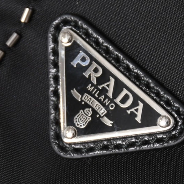 Very Good Condition PRADA Nylon Bag Hand Bag Rhinestone Triangle Logo Black Used 4a003519
