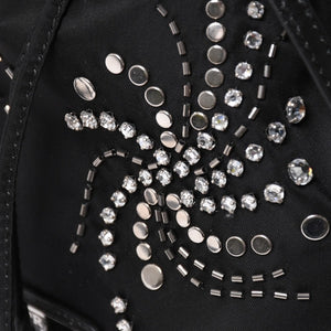 Very Good Condition PRADA Nylon Bag Hand Bag Rhinestone Triangle Logo Black Used 4a003519