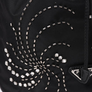 Very Good Condition PRADA Nylon Bag Hand Bag Rhinestone Triangle Logo Black Used 4a003519